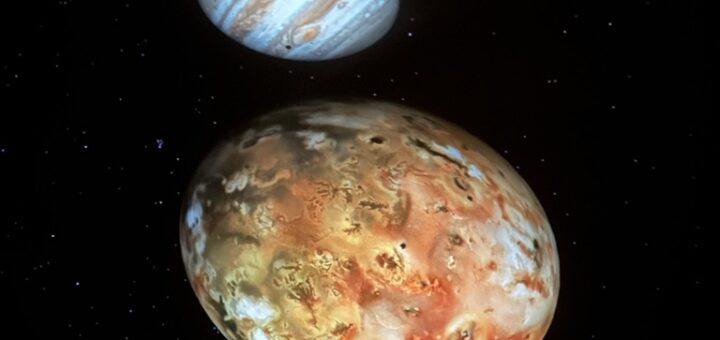 Jupiter in front of Io, using Starry Night software on a planetarium dome